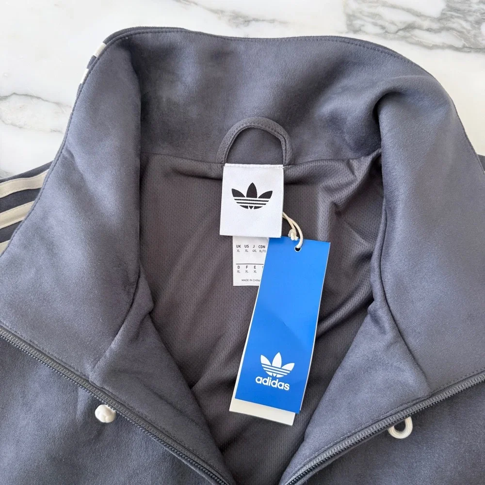 Adidas Originals Faux Suede Kung Fu Track Jacket Grey White HP0426 Mens XL